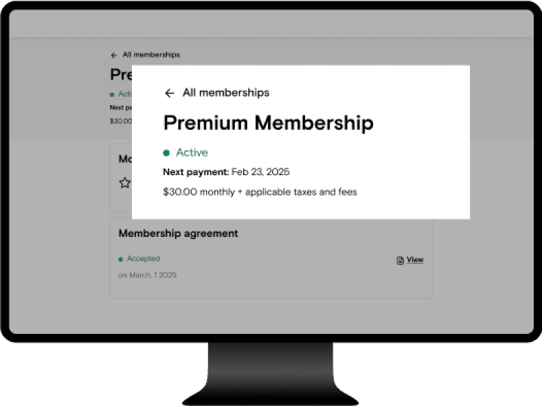 A recurring Premium Membership in the Boulevard dashboard